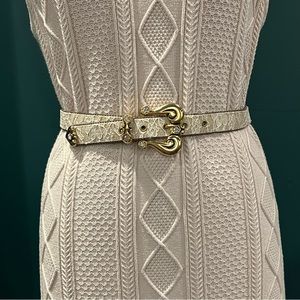 Western Style Belt Made in ITALY goldtone lace and rhinestone beaded details